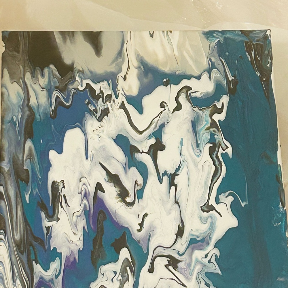 Fluid Blue and White Abstract Painting